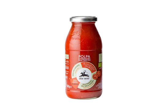 Alce Nero Bio Bazsalikomos Paradicsompüré Darabos 500g