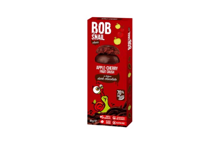 Bob Snail Gyümölcs Snack Étcsokoládéban Alma-Meggy 30g