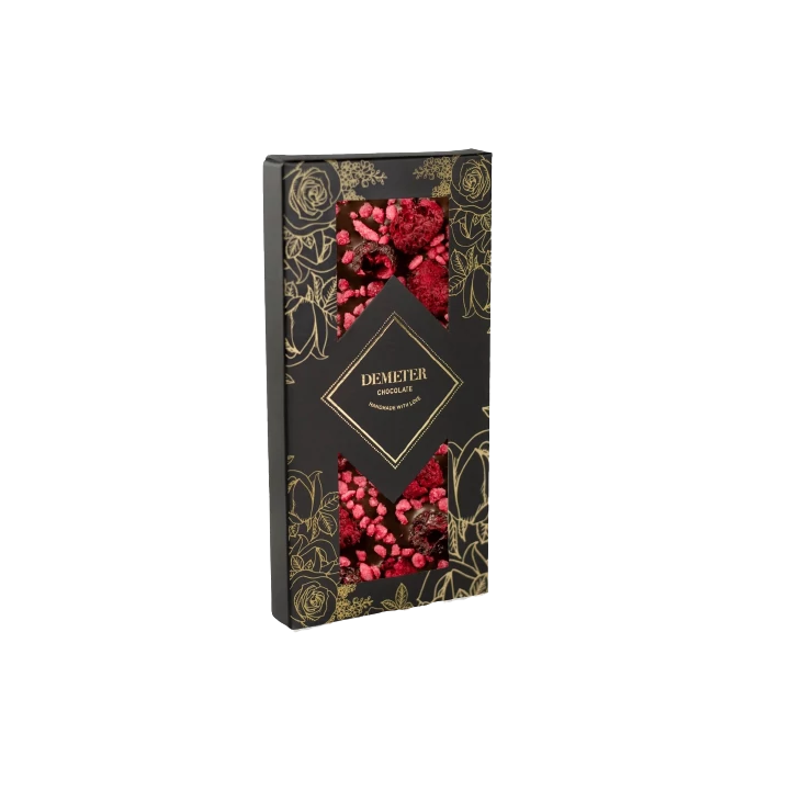 Demeter Chocolate Étcsokoládé Meggyel Málnával és Rózsával 50g