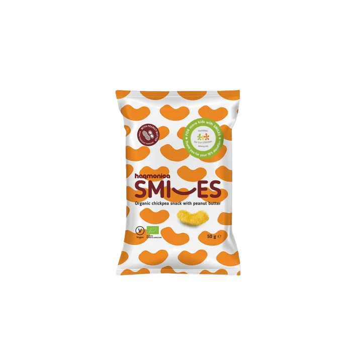 Harmonica Bio Smiles Csicseriborsó Snack Földimogyoróvajjal 50g