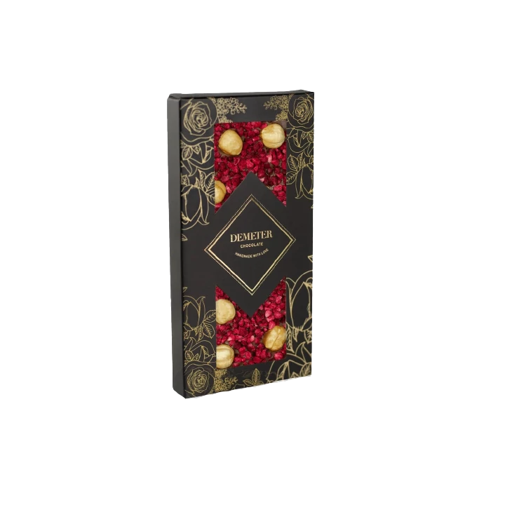 Demeter Chocolate Tejcsokoládé Piemonti Mogyoróval és Málnával 50g