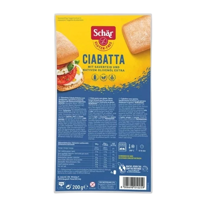Schär Gluténmentes Ciabatta Zsemle Elősütött Magvas 4x50g 200g
